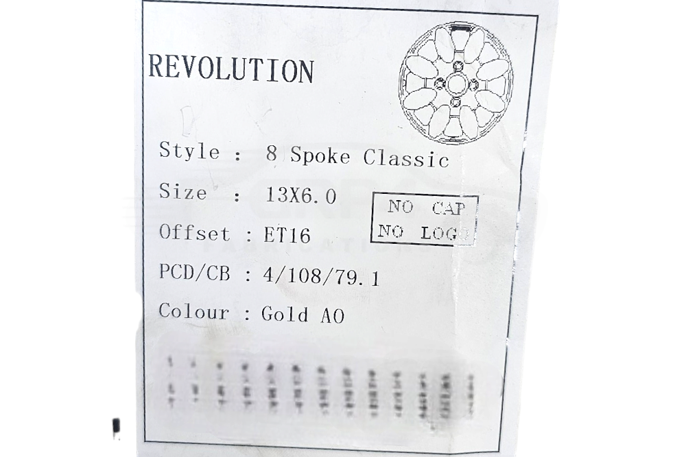 Revolution Rally 6 X 13 8 Spoke Gold wheel for Escort group 4 fit